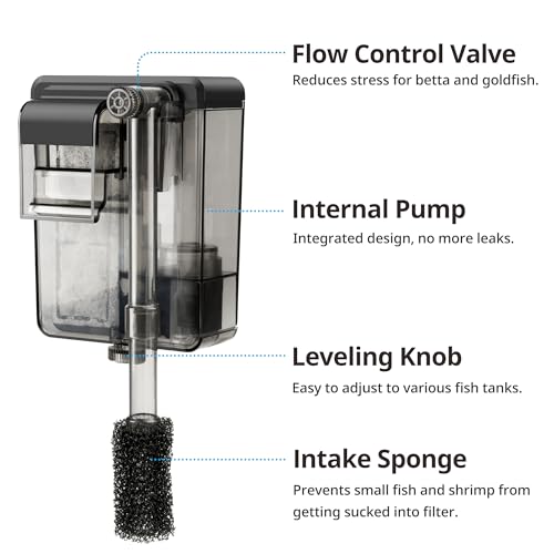 NICREW Slim Aquarium Filter for up to 5 Gallon Fish Tank, 42 GPH, 3W
