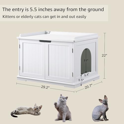 unipaws Cat Litter Box Enclosure Furniture, Hidden Litter Box Cover
