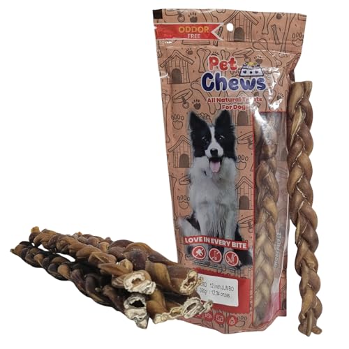 PET CHEWS 12" Jumbo Braided Bully Sticks for Large Dogs - Ultra Thick 3-Strand Twi (12 oz)