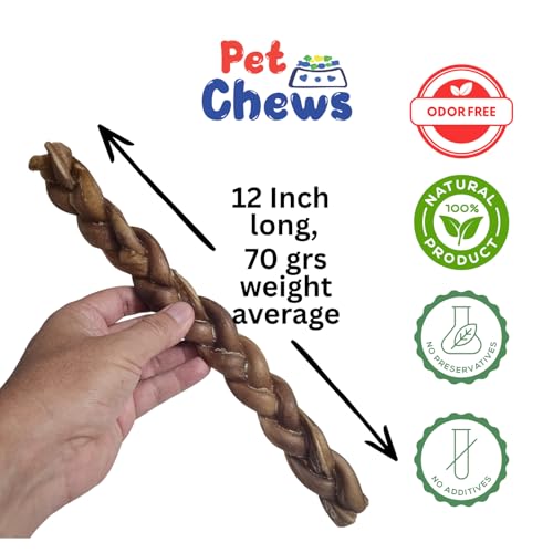 PET CHEWS 12" Jumbo Braided Bully Sticks for Large Dogs - Ultra Thick 3-Strand Twi (12 oz)