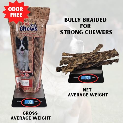 PET CHEWS 12" Jumbo Braided Bully Sticks for Large Dogs - Ultra Thick 3-Strand Twi (12 oz)