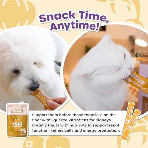 Choolip Squeeze Vita Stick Lickable Cat and Dog Treats, 7-Count Kidney Support, Tu (2.5 oz)