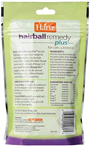 Hartz Hairball Remedy Plus Chicken Flavored Soft Chews for Cats and Kittens (3 oz)