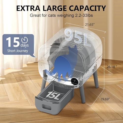 Cumrige Automatic Litter Box,Safety Sensor,App Control,95L Large Capacity