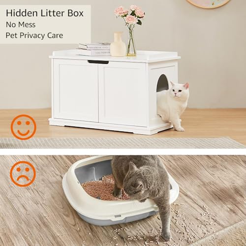unipaws Cat Litter Box Enclosure Furniture, Hidden Litter Box Cover