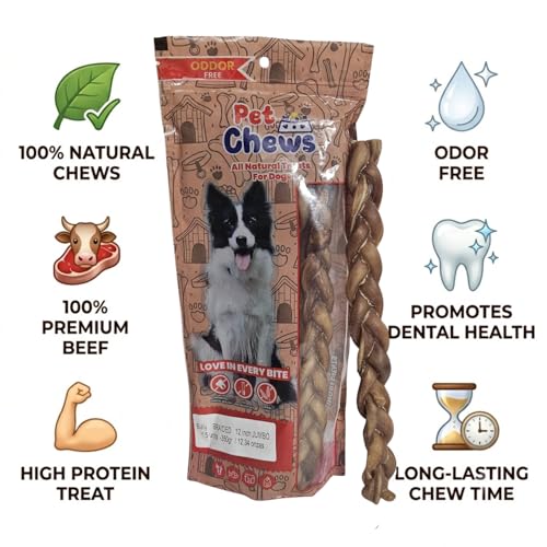 PET CHEWS 12" Jumbo Braided Bully Sticks for Large Dogs - Ultra Thick 3-Strand Twi (12 oz)