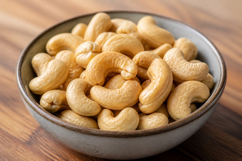A few unsalted plain cashews kept away from a dog