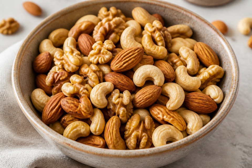 Mixed nuts kept safely away from a dog