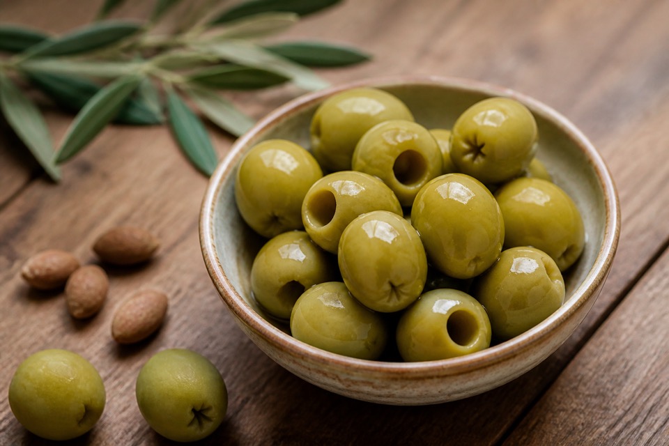 Plain pitted olives kept away from a dog
