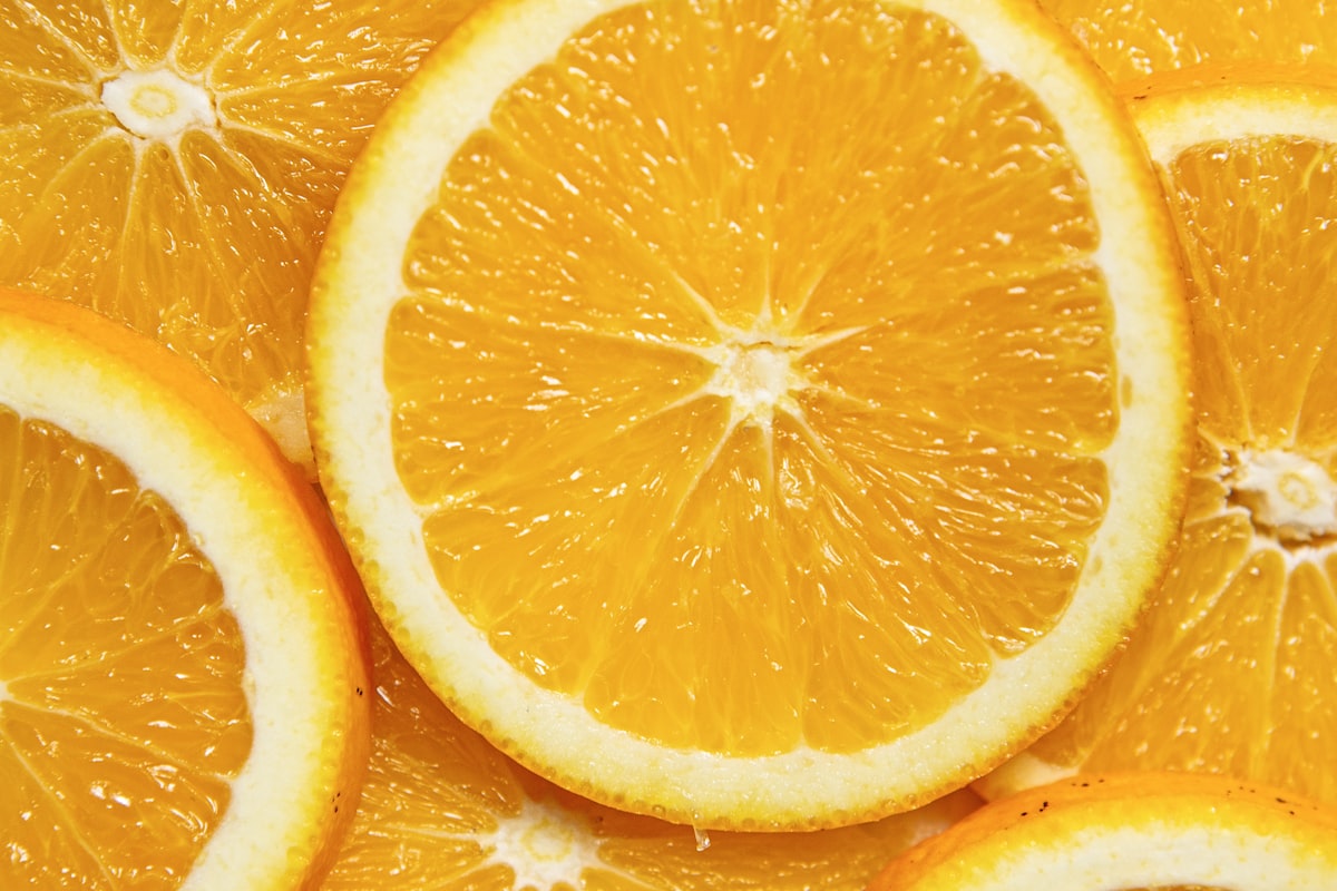 Peeled orange segments without seeds