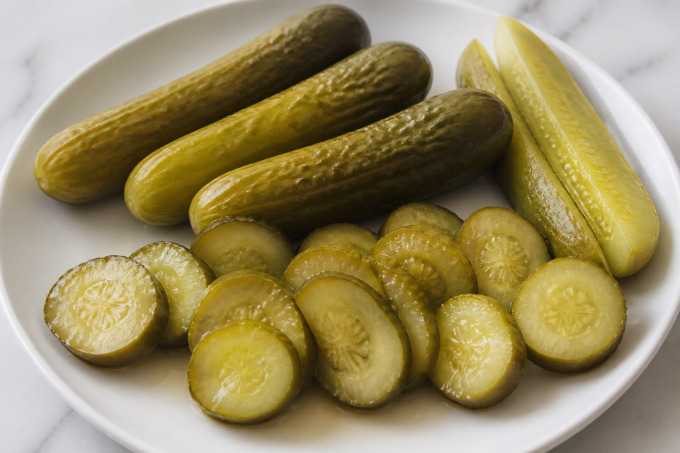 Pickles in brine kept away from a dog