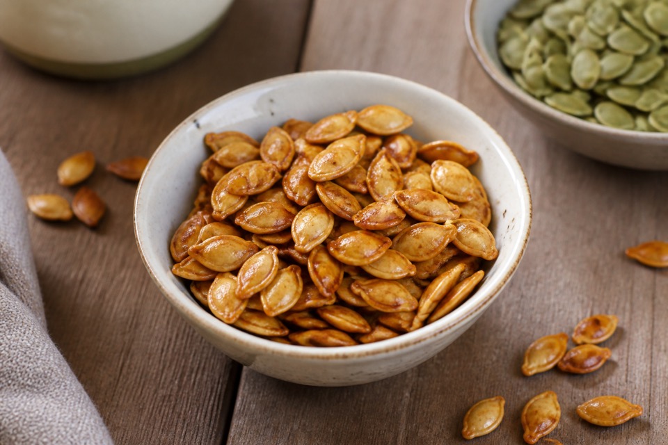 Plain shelled pumpkin seeds prepared for a dog