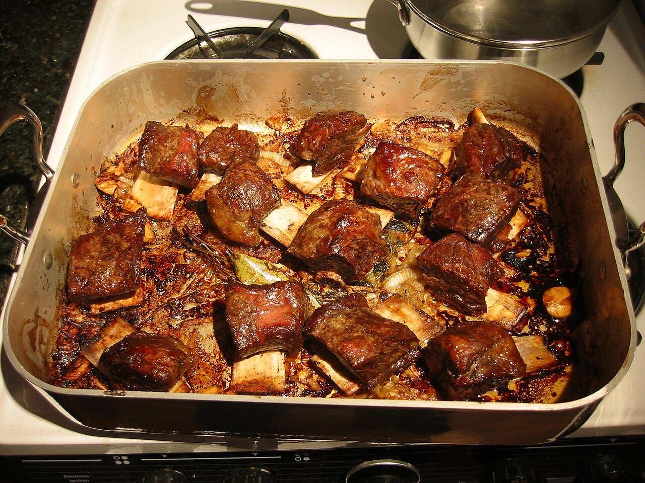 Barbecue rib bones on a rack