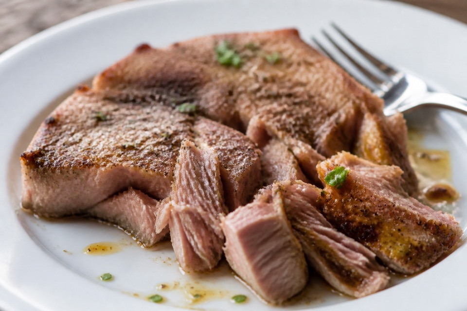 Plain cooked tuna flakes prepared for a dog